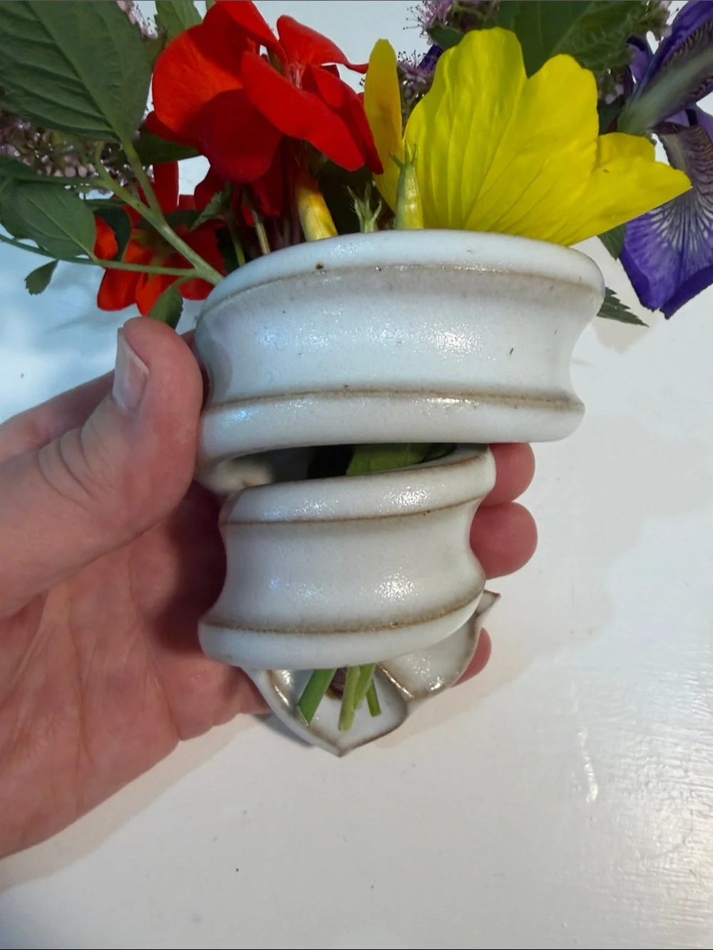 Handcrafted Artisan Pottery White Mini Wall Vase - Accent Home Décor NEW